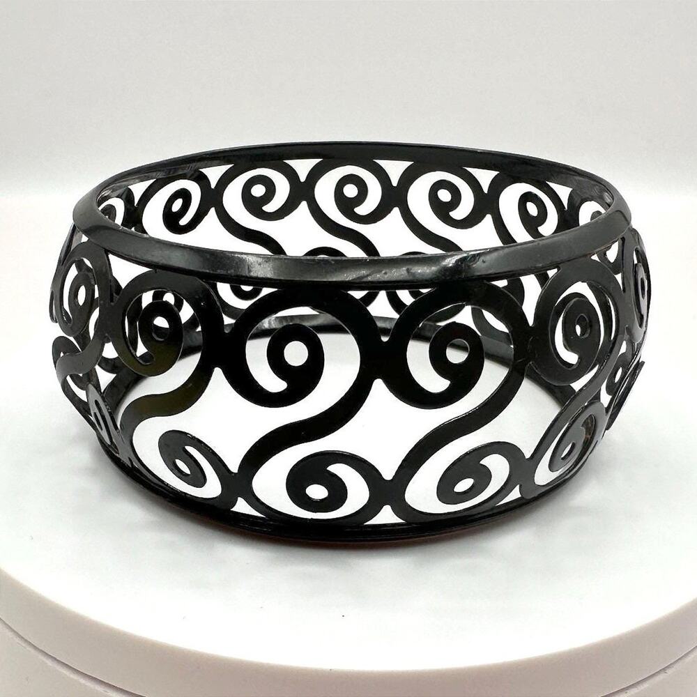 Vintage 90s Candle Scroll Collectin Black Metal Jar Candle Holder Votive Jewelry